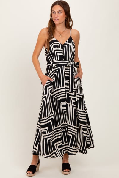 Dress Forum Black Geometric Print Sash Tie Maxi Dress