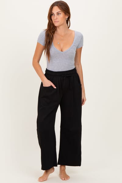 Mitto Black Barrel Leg Terry Sweatpants