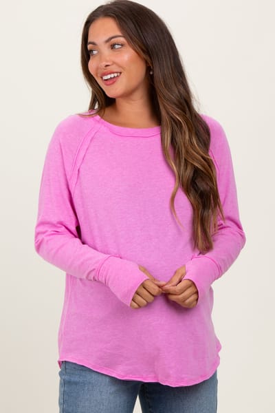 Zenana Outfitters Pink Heather Exposed Seam Long Sleeve Maternity Top