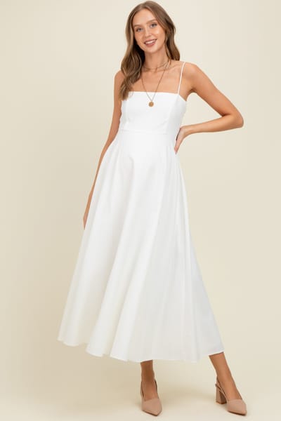 Klesis White Linen A-Line Flared Maternity Midi Dress