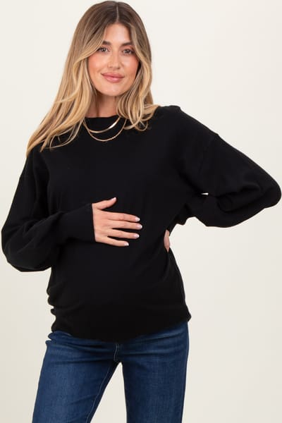 Vine & Love Black Fine Knit Balloon Sleeve Maternity Sweater