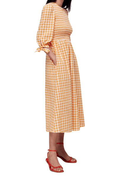 For The Creators Gingham Check Shirred Dress