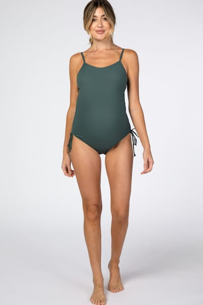 Charmo Green Ribbed Side Tie One-Piece Maternity Swimsuit