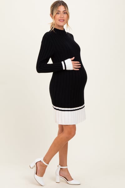 ABLE Black Ribbed Contrast Hem Maternity Sweater Dress