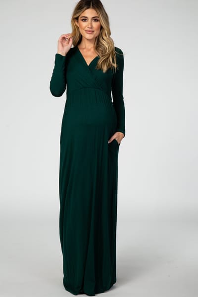 PinkBlush Green Long Sleeve Maternity Nursing Maxi Dress