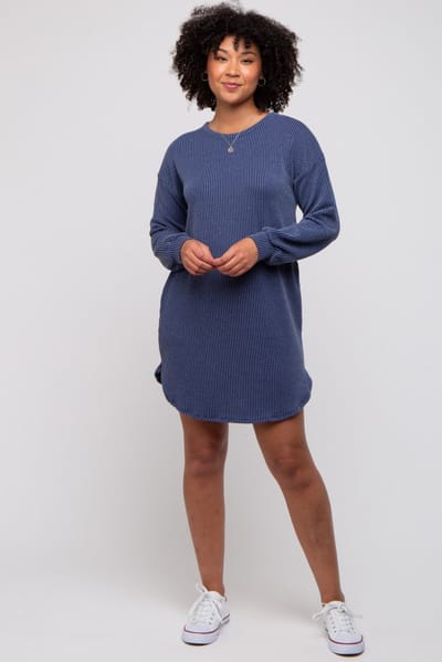Heimish Navy Rib Knit Long Sleeve Dress