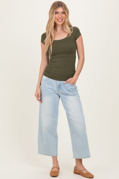 Popular 21 Olive Ribbed Rounded Square Neck Top