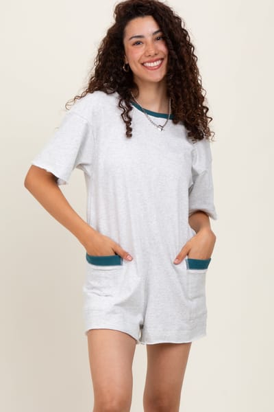 Illa Illa Heather Grey Cotton Terry Contrast Band Short Romper