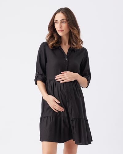 Ripe Maternity Adel Linen Dress Black