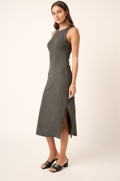 Mitto Charcoal Ribbed Side Slit Tank Dress