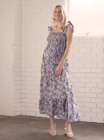 Angel Maternity Lilliana Purple Floral Maternity Maxi Dress