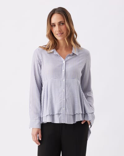 Ripe Maternity Stripe Layered Peplum Shirt Navy / White