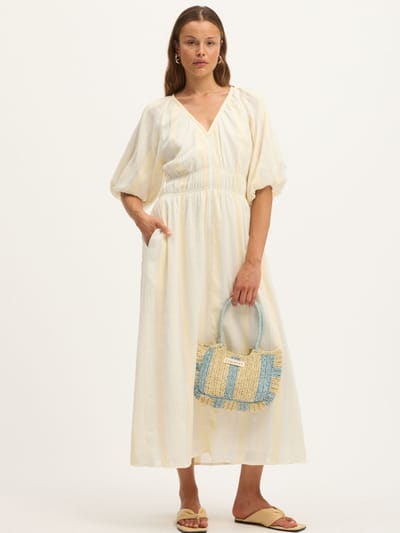 For The Creators Bella Waffle Maxi Dress in Ecru and White