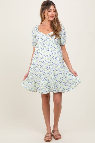Be Cool Lavender Floral Babydoll Maternity Mini Dress