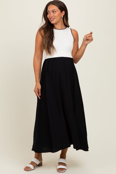 PinkBlush Black Contrast Knit Top Sleeveless Maternity Midi Dress