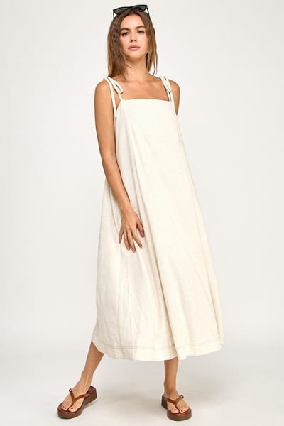 Miss Love Ivory Shoulder Tie Midi Dress