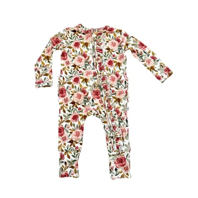 Milk & Baby Ruffle Zipper One Piece | Dusty Pink Floral
