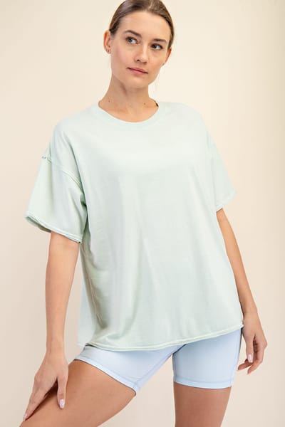 Rae Mode Mint Boxy Raw Edge Short Sleeve Tee