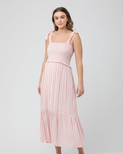 Ripe Maternity Ollie Smocked Dress  Terracotta / White