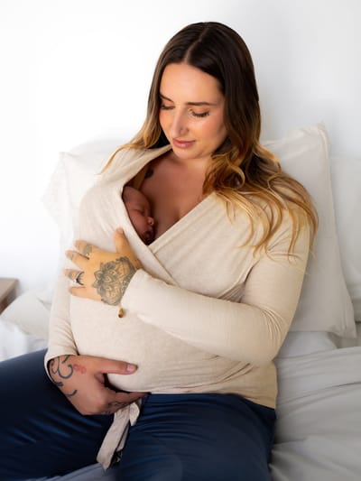 Storq Organic Cotton Skin to Skin Long Sleeve Wrap Top | Oatmeal Heather