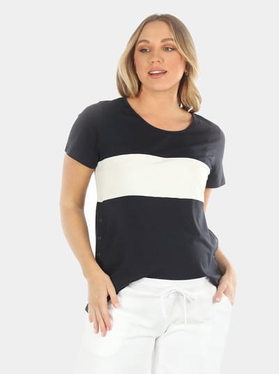 Angel Maternity Maternity and Nursing Cotton T-Shirt in Navy