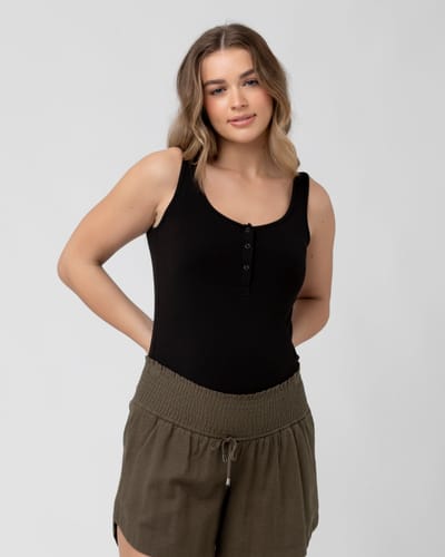 Ripe Maternity Izzy Button Down Rib Tank  Black