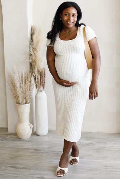 PinkBlush Cream Cable Knit Maternity Sweater Dress