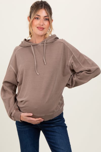 Zenana Outfitters Mocha French Terry Hooded Maternity Sweatshirt