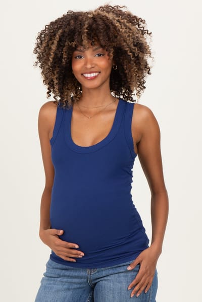Zenana Outfitters Navy Ribbed Scoop Neck Maternity Tank Top