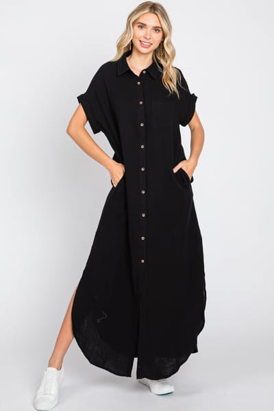Bluivy Black Button Down Midi Dress