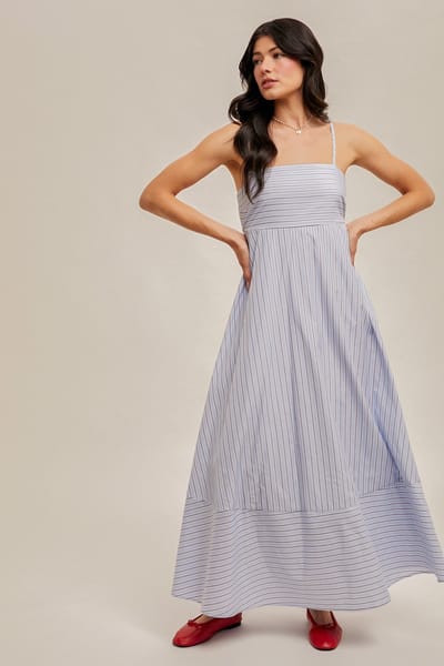 Hem & Thread Light Blue Spaghetti Strap Stripe Maxi Dress
