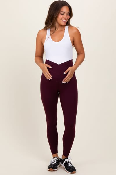 Rae Mode Burgundy Crossover Waistline Maternity Leggings
