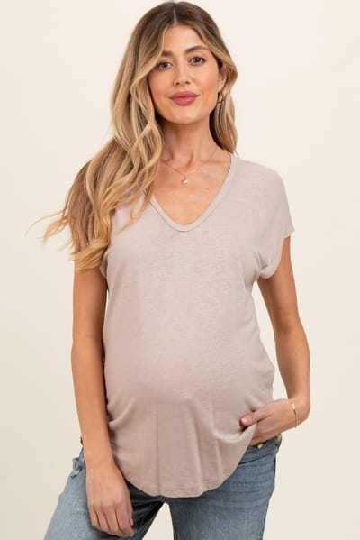 PinkBlush Beige V-Neck Maternity Top