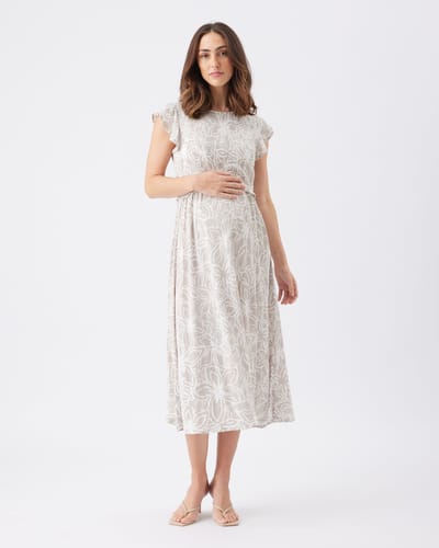 Ripe Maternity Alona Nursing Dress  Sand / White