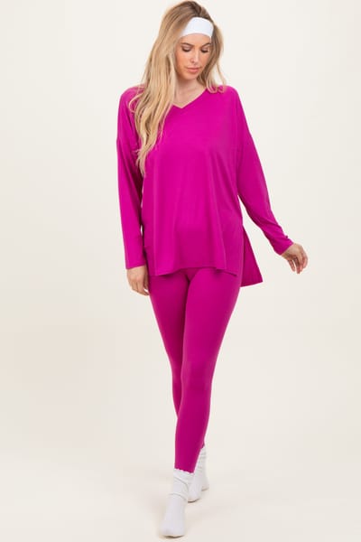 Zenana Outfitters Magenta Brushed Knit Oversized Top and Legging Set
