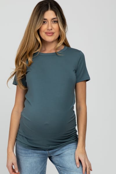 Rhea + Thea Blue Basic Short Sleeve Maternity Top