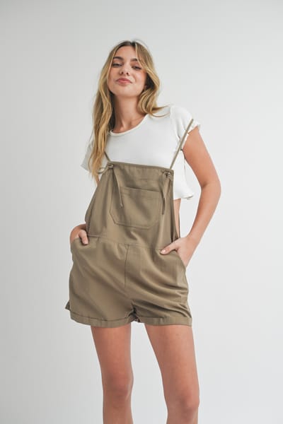MIOU MUSE Olive Front Pocket Short Overalls
