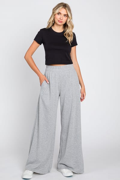 Fore Collection Heather Grey Soft Fleece Wide Leg Lounge Pants