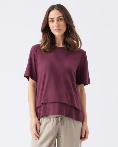 Ripe Maternity Mike Rib Nursing Top  Maroon