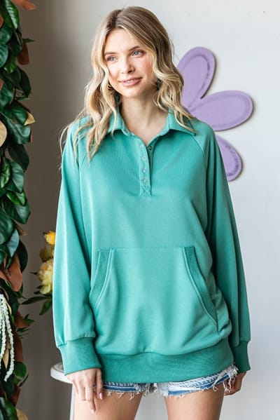 First Love Jade Collared Snap Button Pullover
