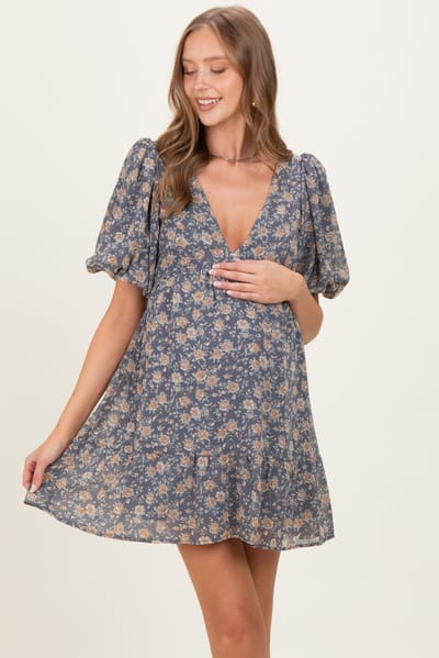 PinkBlush Jade Floral V-Neck Maternity Mini Dress