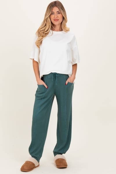 Rae Mode Teal Raw Seam Waffle Knit Maternity Joggers