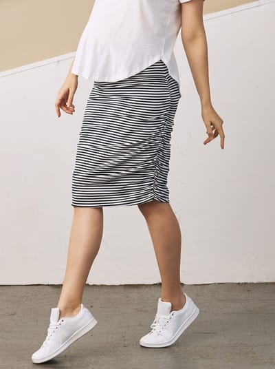 Angel Maternity Maternity Fitted Skirt in Navy stripes