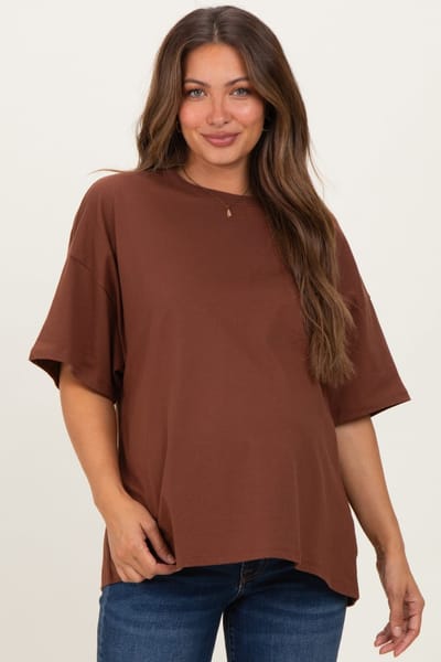 PinkBlush Chestnut Crew Neck Short Sleeve Oversized Maternity T-Shirt