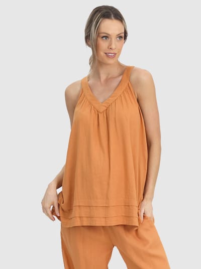 Angel Maternity Maternity Sleeveless Linen Summer Top in Orange