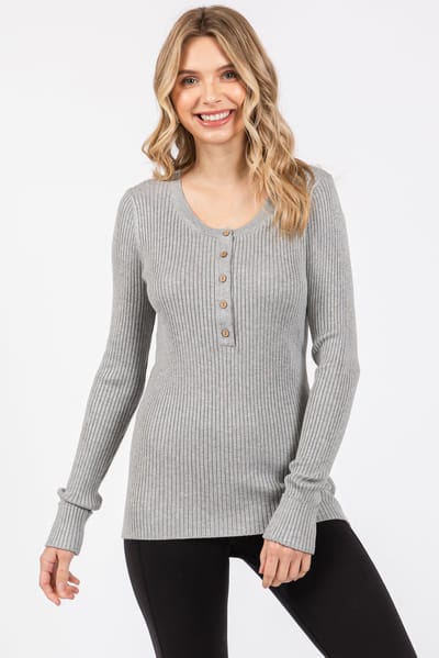 P.S. Kate Heather Grey Ribbed Henley Top