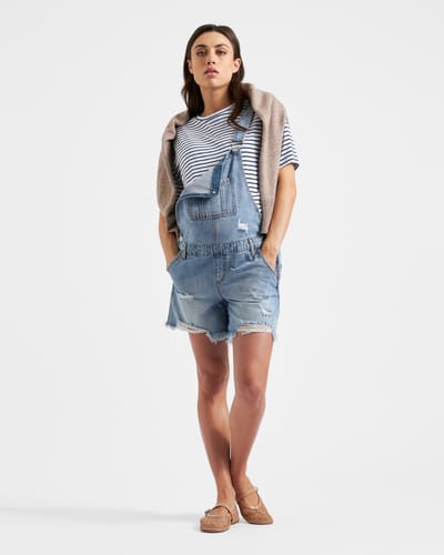 Ripe Maternity Denim Short Overalls Pale Blue