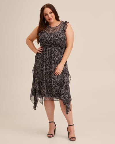 Dress Sheer Ruffle Nursing Dress - Black Floral