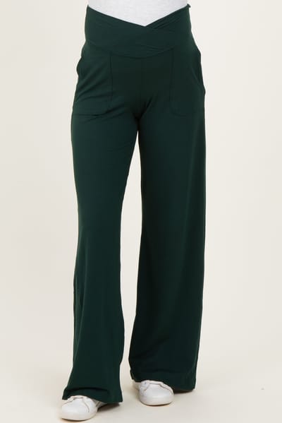 Rae Mode Forest Green Crossover Waist Active Wide Leg Maternity Pant
