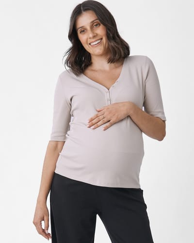 Angel Maternity Comfortably Chic Maternity Henley Top in Wolf White
